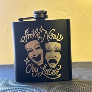 Black Flask with Comedy and Tragedy Masks